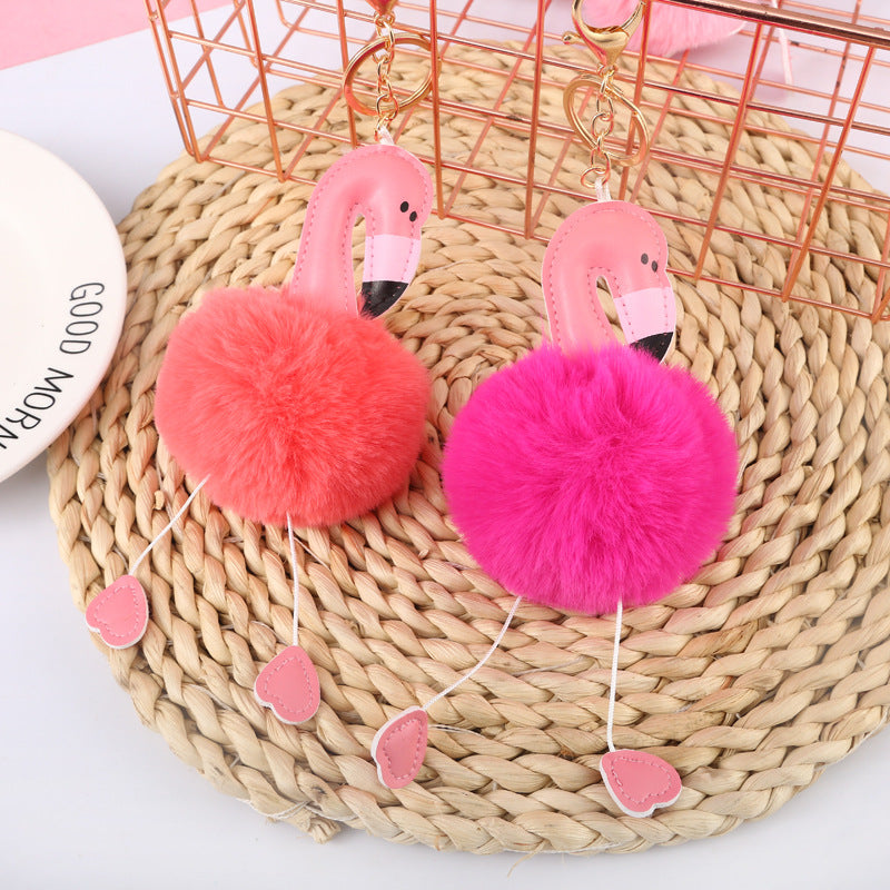 Wholesale Flamingo Faux Rex Rabbit Keychains